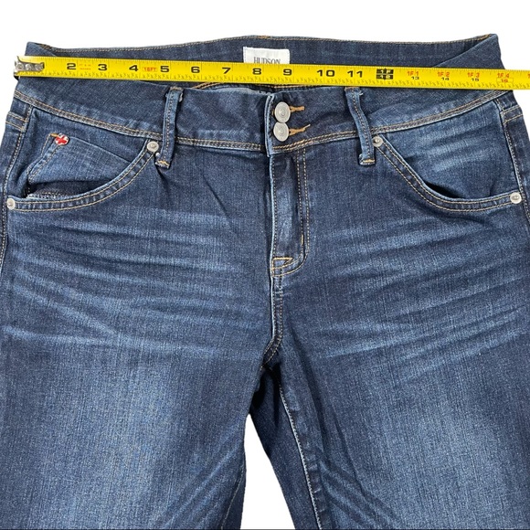 Hudson size 30 medium wash bootcut button flap back pocket distressed jeans EUC - Picture 13 of 16